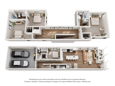 Floor plan for 4 beds, 3.5 baths, 2048 sqft